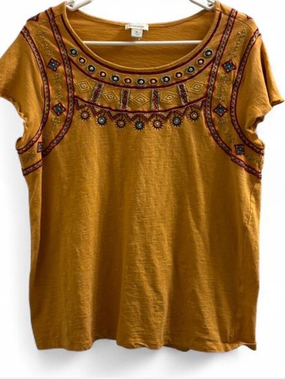 Sundance Women’s XL Mustard Yellow Embroidered Beaded Boho Top - Picture 2 of 6